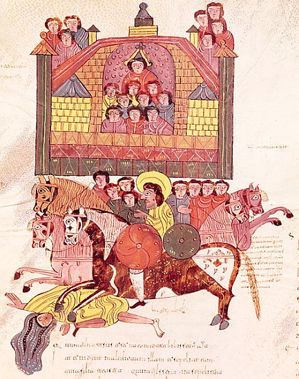 Fol.150v Death of Jezebel, from the ''Bible Mozarabe'' from Spanish School