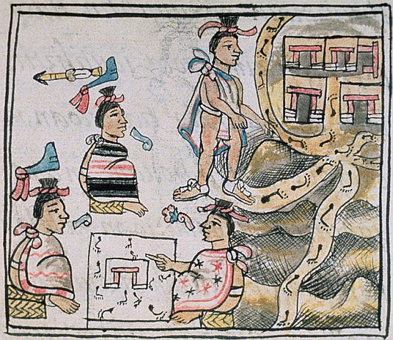 Ms Palat. 218-220 Book IX Aztecs consulting and following a map, from the ''Florentine Codex'' by Be from Spanish School