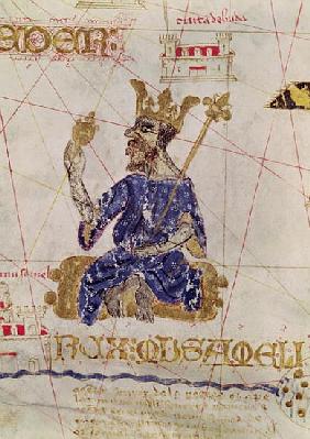 Kankou Mousa, King of Mali, from the Map of Charles V, Map of Mecia de Viladestes, a portulan of Eur