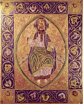 Plaque depicting Christ blessing (gold & champleve enamel)