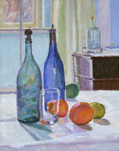 Stillleben mit blauen Flaschen und Orangen from Spencer Frederick Gore