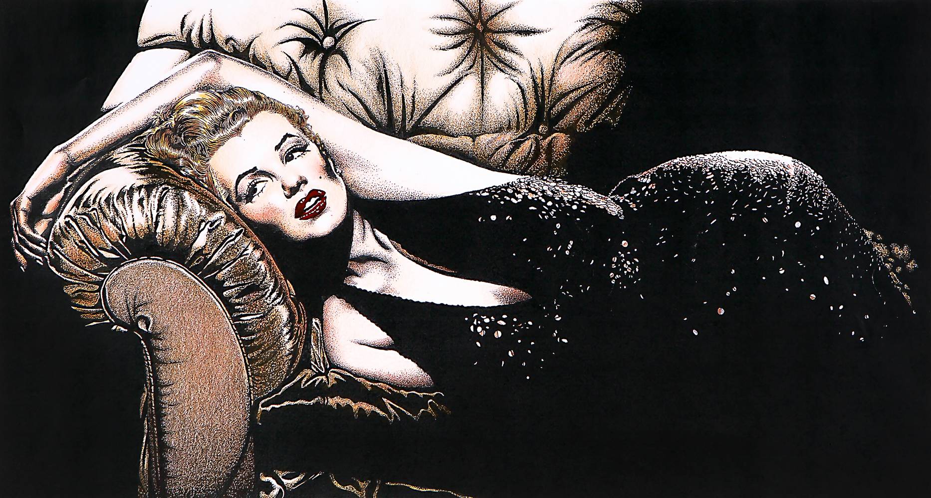 Marilyn Monroe on the sofa, colored from Stephen Langhans