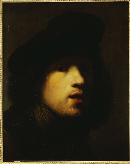 Portrait of the artist, head and shoulders, in a black beret and a gorget from (studio of) Rembrandt Harmensz. van Rijn