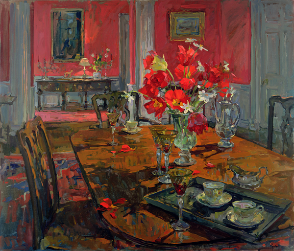 Tulips in a Red Dining Room from Susan  Ryder