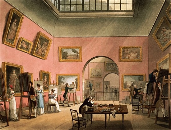 Students learning to paint and making copies of pictures at the British Institution, Pall Mall, from from T.(1756-1827) Rowlandson