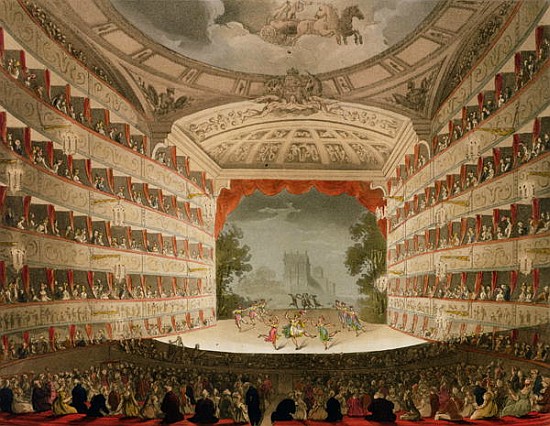 Kings Theatre Opera House; engraved by J. Bluck, pub.Ackermann''s ''Repository of Arts'' from T. Rowlandson