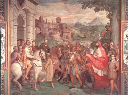 Charles V (1500-58) with Alessandro Farnese (1546-92) at Worms, from the 'Sala dei Fasti Farnese' (H from Taddeo & Federico Zuccaro or Zuccari