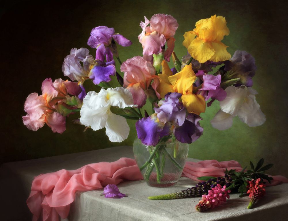 With a bouquet of irises and flowers lupine from Tatyana Skorokhod (Татьяна
