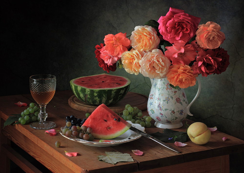 With a bouquet of roses and watermelon from Tatyana Skorokhod (Татьяна