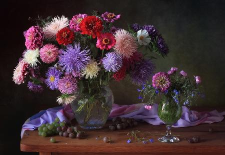 Still Life with Asters and Zinnias
