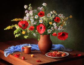 Still life with a bouquet of meadow flowers