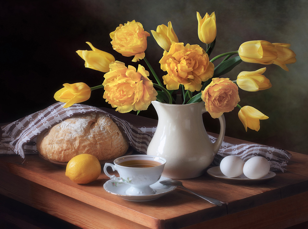 Still life with a bouquet of yellow tulips from Tatyana Skorokhod (Татьяна