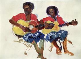 Fijian Guitar Duo, 1985 (gouache on paper) 
