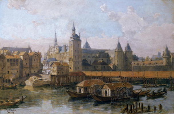 The Ile de la Cite and the Palais de Justice (formerly the Palais Royal) in the 16th century, 1917 ( from Theodor Josef Hubert Hoffbauer