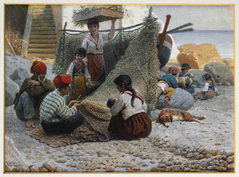 Fischer beim Ausbessern der Netze auf Capri from Theodor Leopold Weller
