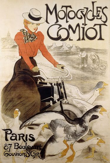 An advertising poster for 'Motorcycles Comiot' from Théophile-Alexandre Steinlen