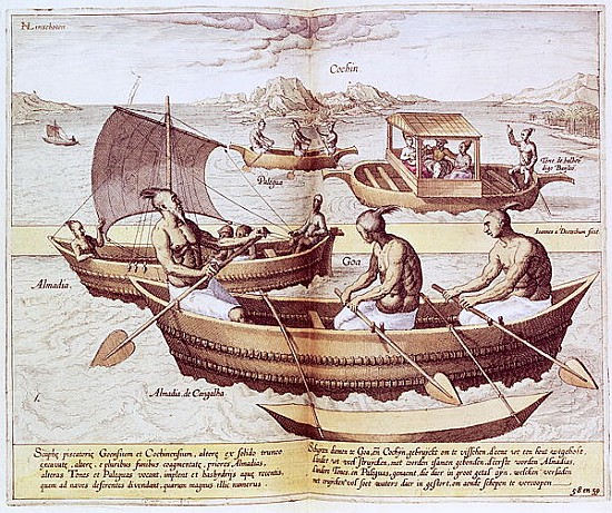 Boats in Goa, illustration from ''Jan Hughen van Linschoten, His Discourse of Voyages into the East  from the Younger Doetechum Johannes Baptista van