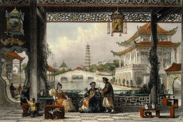 Pavilion and Gardens of a Mandarin near Peking, from 'China in a Series of Views' by George Newenham from Thomas Allom