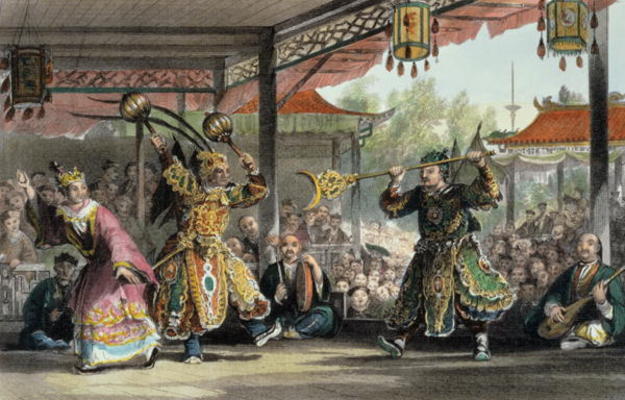 Scene from the Spectacle of 'The Sun and Moon', from 'China in a Series of Views' by George Newenham from Thomas Allom