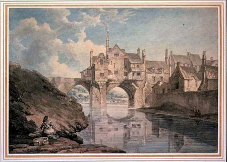 Elvet Bridge, Durham  and pencil on from Thomas Hearne