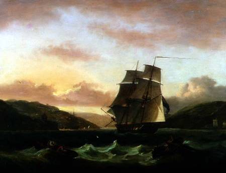 A Brigantine in Full Sail in Dartmouth Harbour from Thomas Luny