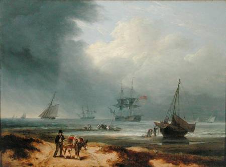 Shipping in a Windswept Bay with Men Working on the Shore from Thomas Luny