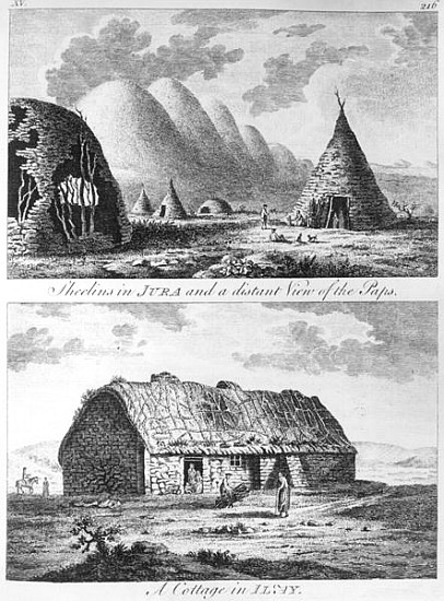 Sheelins in Jura and a distant view of the Paps and A Cottage of Islay, from ''A Tour in Scotland, a from Thomas Pennant
