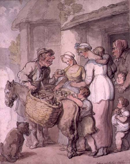 The Apple Vendor: Baking and Boiling Apples (w/c, pen & from Thomas Rowlandson