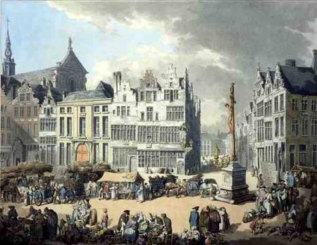 Place de Mier at Antwerp, engraved by Wright and Schutz, pub. by Rudolph Ackermann from Thomas Rowlandson
