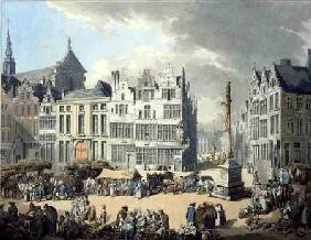 Place de Mier at Antwerp, engraved by Wright and Schutz, pub. by Rudolph Ackermann