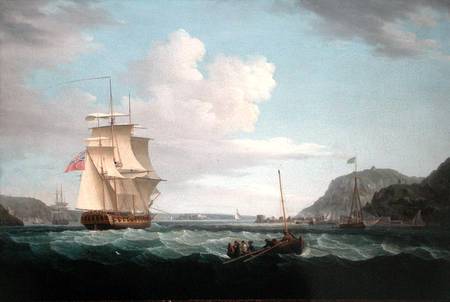 A British Frigate with a Longboat off the Headland of Gallows Hill, Broad Bay, Isle of Lewis, Hebrid from Thomas Whitcombe