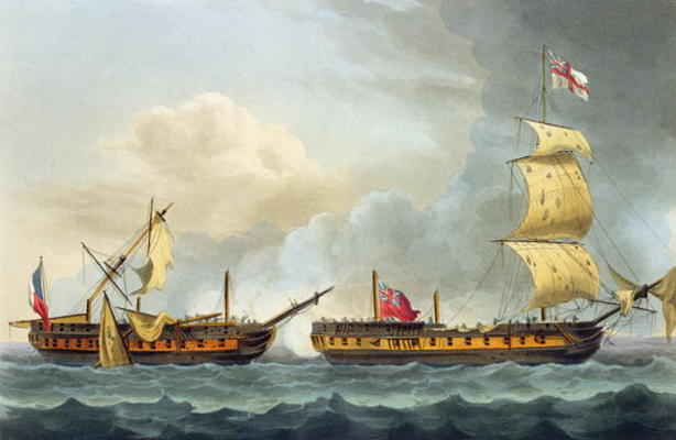 Capture of La Fique, January 5th 1795, from 'The Naval Achievements of Great Britain' by James Jenki from Thomas Whitcombe