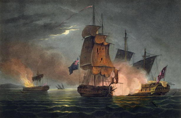 Capture of the Badere Zaffer, July 6th 1808, from 'The Naval Achievements of Great Britain' by James from Thomas Whitcombe
