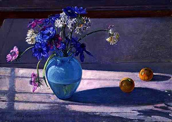 Anemones and a Blue Glass Vase, 1994 (oil on canvas)  from Timothy  Easton