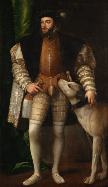 Emperor Karl V. with dog. from Tizian (aka Tiziano Vercellio)