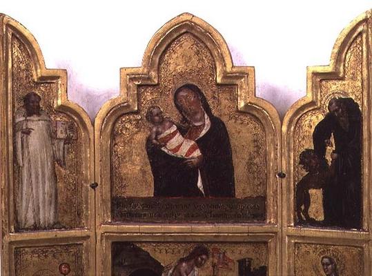 Madonna and Child with St. Benedict and St. Jerome, top half of triptych (see also 78652) from Tommaso da Modena Barisino or Rabisino