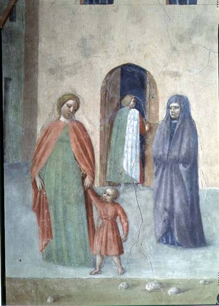 St. Peter Healing a Cripple and the Raising of Tabitha (Detail of distant figures: nun and mother an from Tommaso Masolino da Panicale