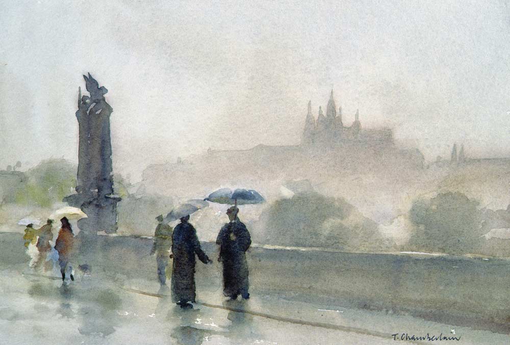 Umbrellas, Charles Bridge, Prague (w/c on paper)  from Trevor  Chamberlain