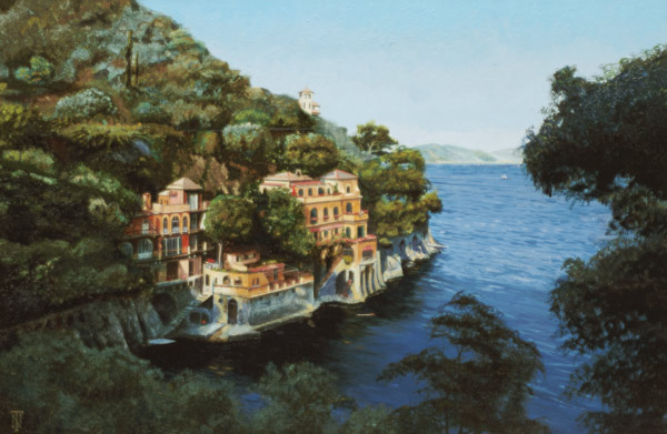 Villa, Portofino, From Hotel Picolo, Liguria, 1998 (oil on canvas)  from Trevor  Neal
