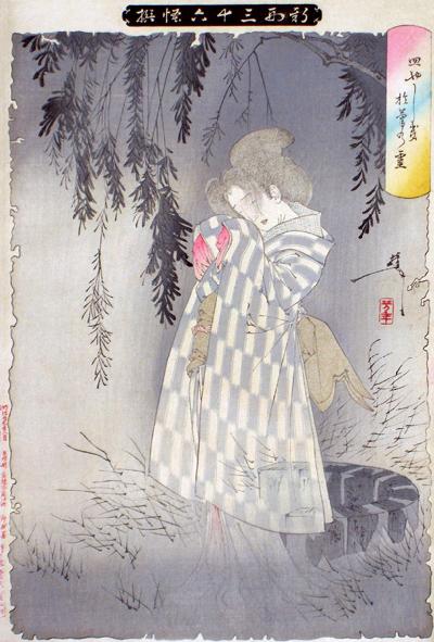 The ghost of Okiku at Sarayashiki. (From the series "New Forms of Thirty-six Ghosts")