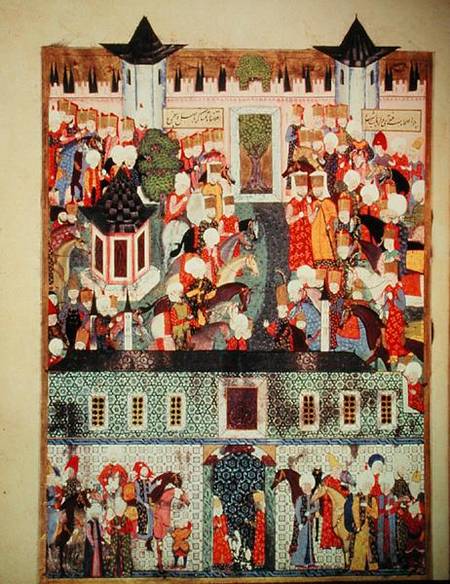 H 1517 f.17v Enthronement of Suleyman the Magnificent (1494-1566) from the 'Suleymanname' by Arifi from Turkish School