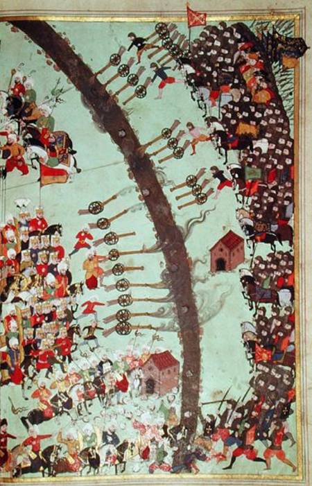 The conquest of Egri, from the 'Egri Fetihamenesi' (ink, w/c and gold leaf on from Turkish School