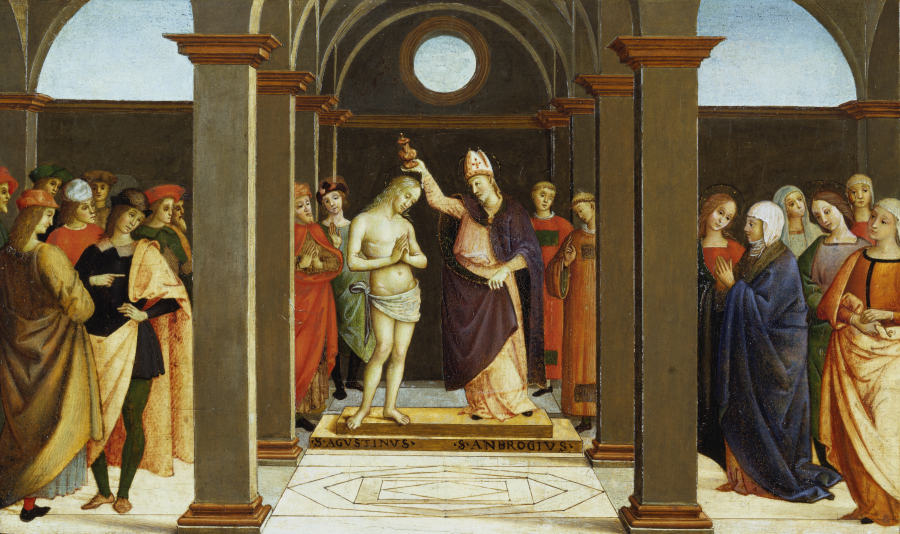 St. Ambrose baptises St. Augustine from Umbrischer Meister um 1500
