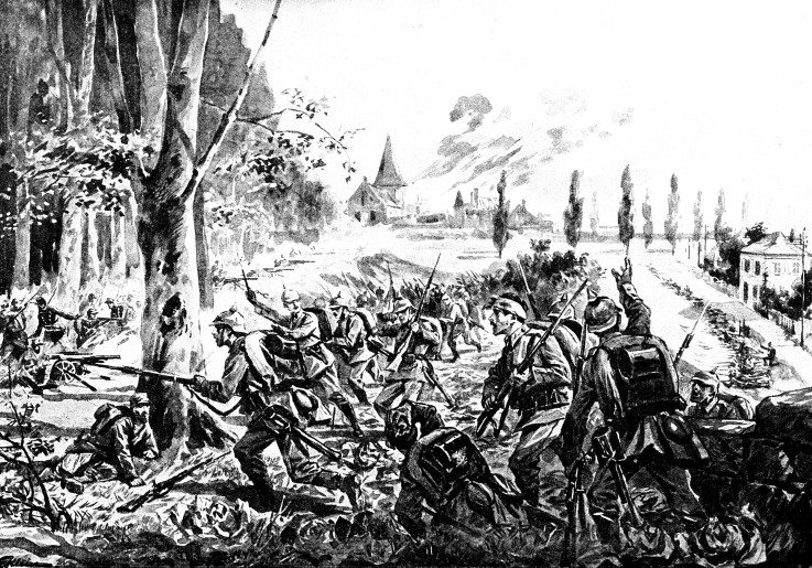 Crossing the Meuse by 26 German infantry division (Illustration from Allgemeiner Kriegszeitung) from Unbekannter Künstler