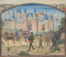 The Siege of Tyre, 1124. Miniature from the "Historia" by William of Tyre