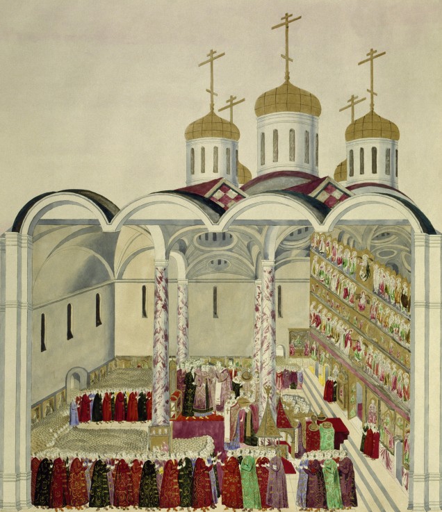 The Coronation of the Tsar Mikhail Feodorovich (Michael I)  in the Moscow Kremlin on 11th July 1613 from Unbekannter Künstler