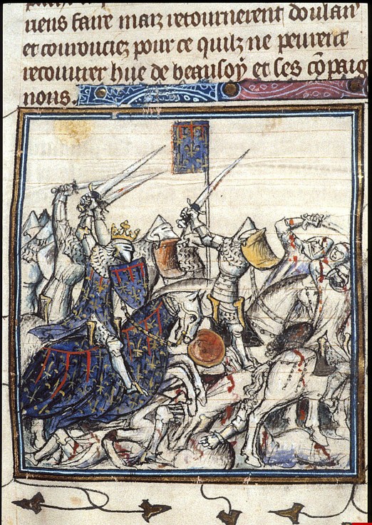 Crusaders and Saracen Fighting during the Third Crusade (From the Chroniques de France ou de St Deni from Unbekannter Künstler