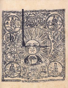 The sun with zodiac signs and four seasons