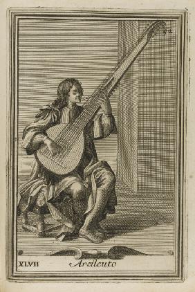 Archlute. Illustration from Gabinetto armonico pieno d'instrumenti sonori by Filippo Bonanni