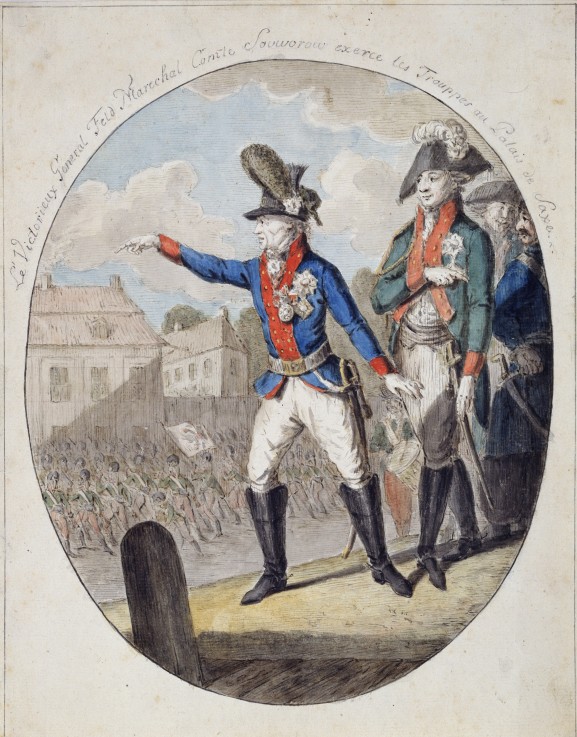 Field Marshal A. Suvorov inspecting the troops before the Elector of Saxony Palace in Warsaw in 1794 from Unbekannter Künstler